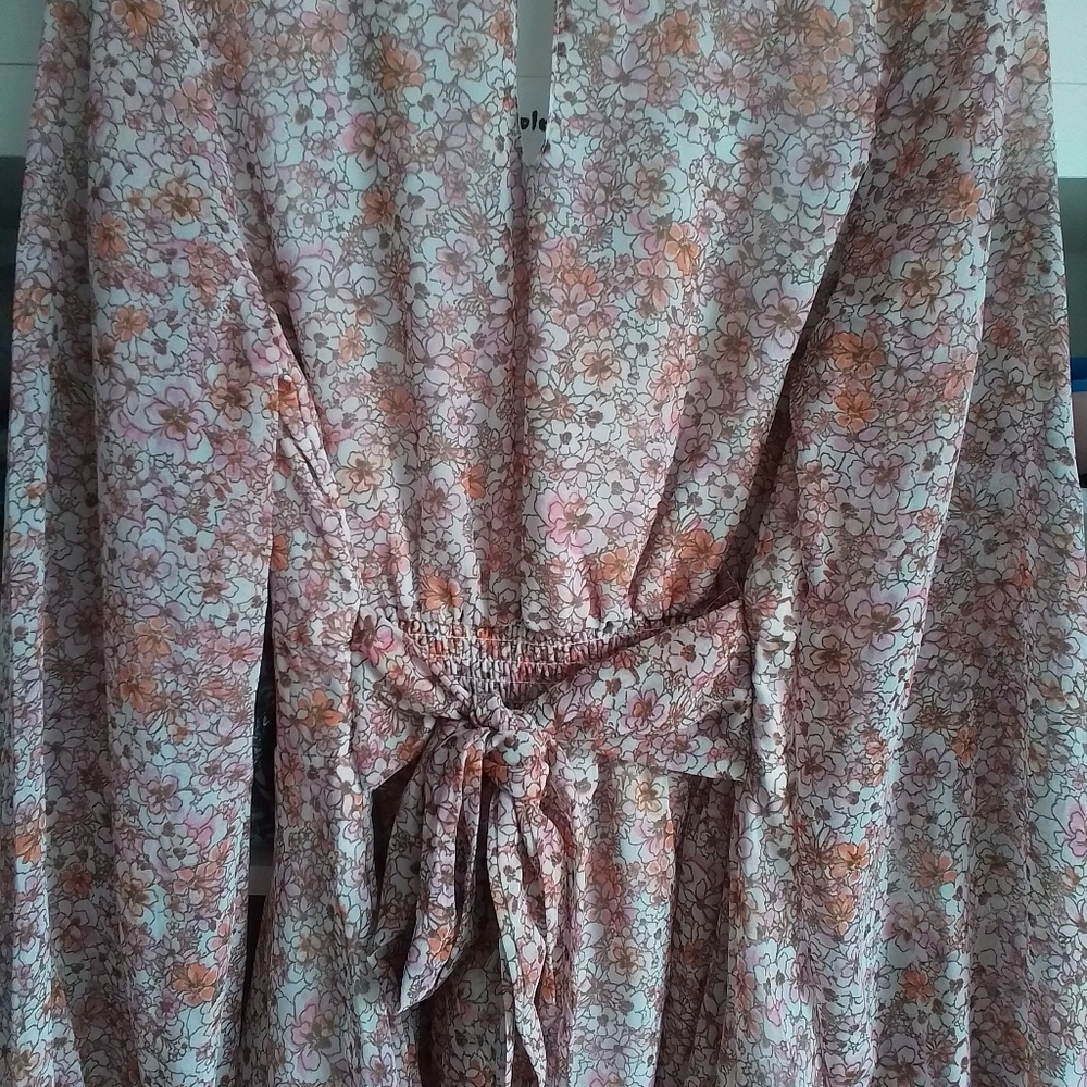 Japna Floral Tiered Long Sleeve Ilk Polyester Dress - Picture 9 of 16